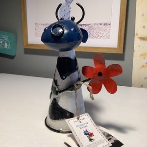 Recycled Iron Cow With Flower Fence Topper